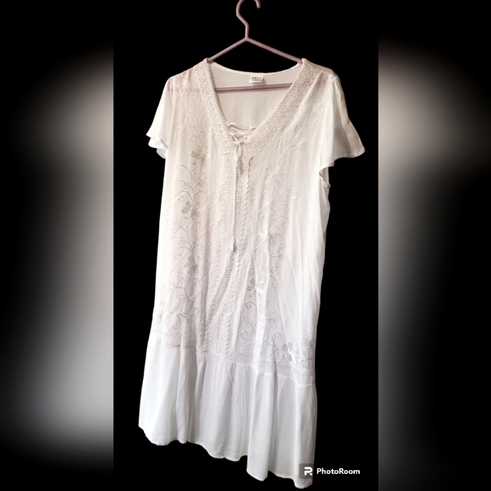100% cotton embroidered white summer dress.
